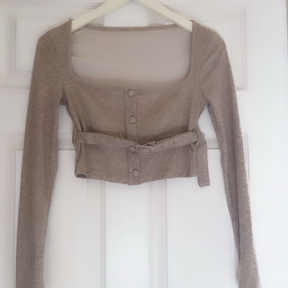 Elegant Tan Button-Down Long Sleeve Top